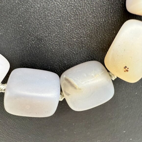 Handcrafted Natural Square Stone Beaded Black Leather Cord Choker Necklace - Picture 3 of 6